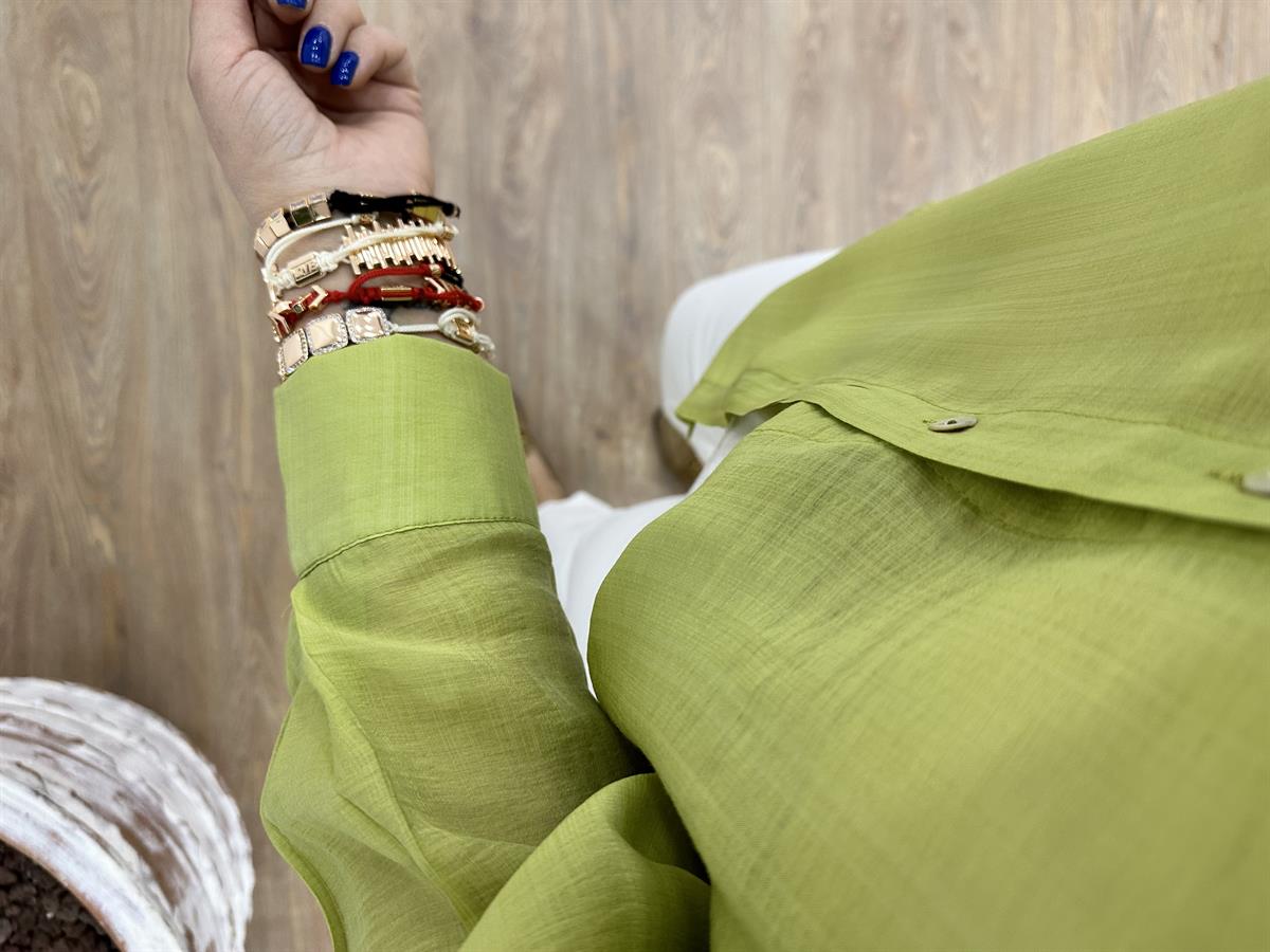 Viskon Kumaş Tiril Basic Gömlek-Yağ Yeşili