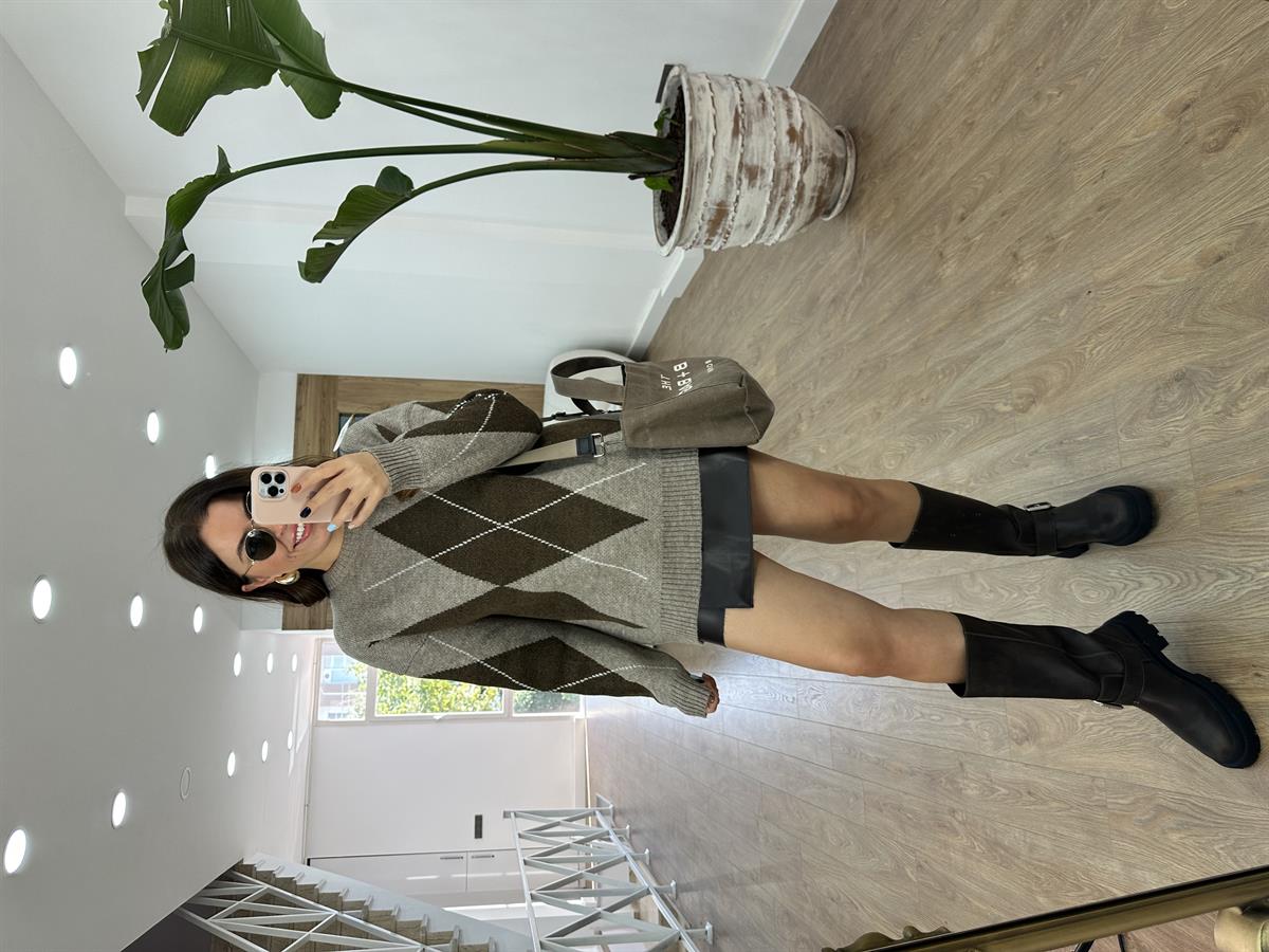 Vizon Taba Baklava Desenli Kazak