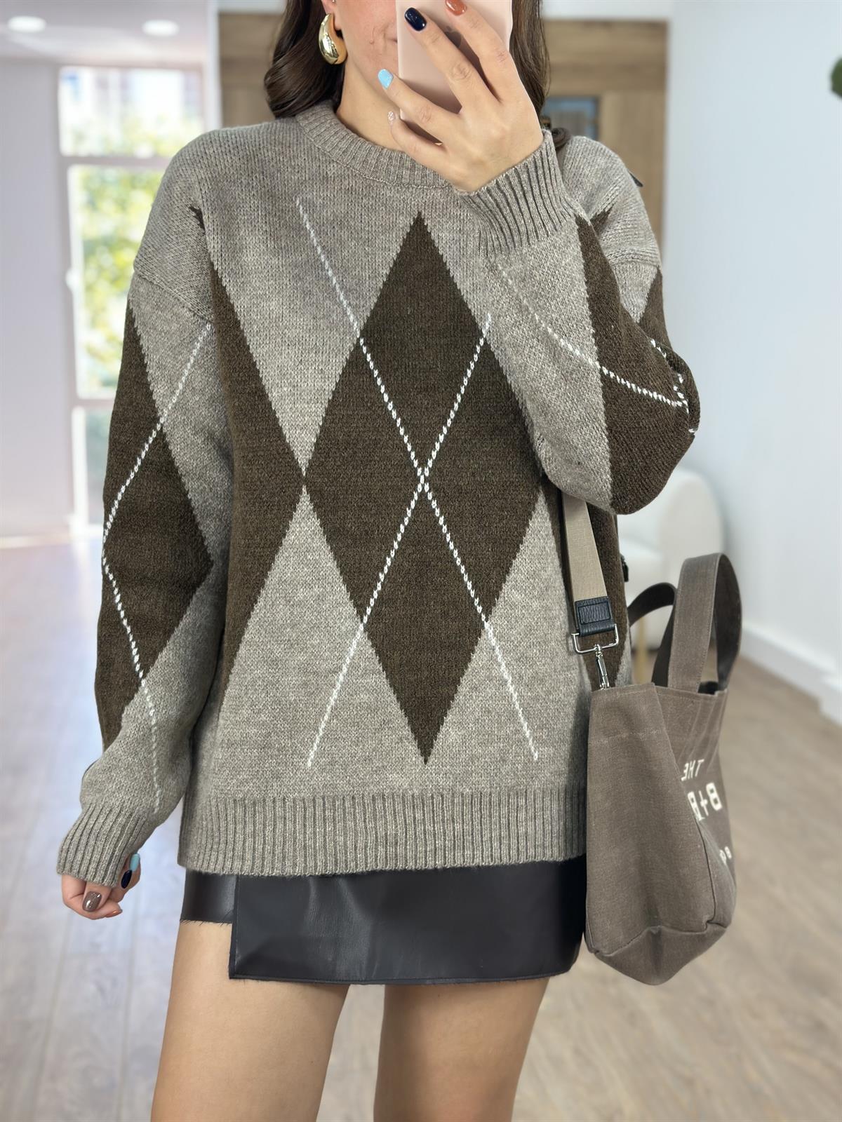 Vizon Taba Baklava Desenli Kazak