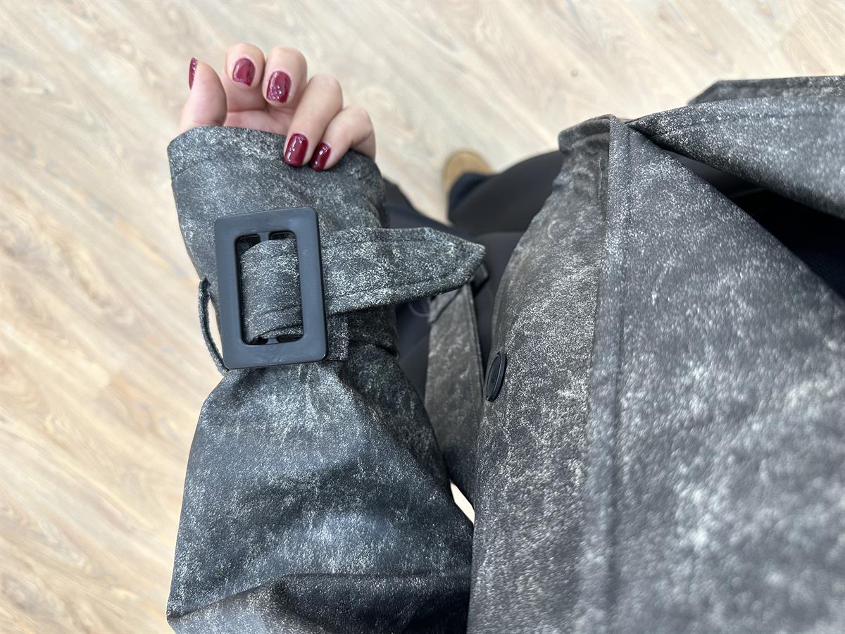 Vizon Yıkamalı Kemerli Deri Ceket