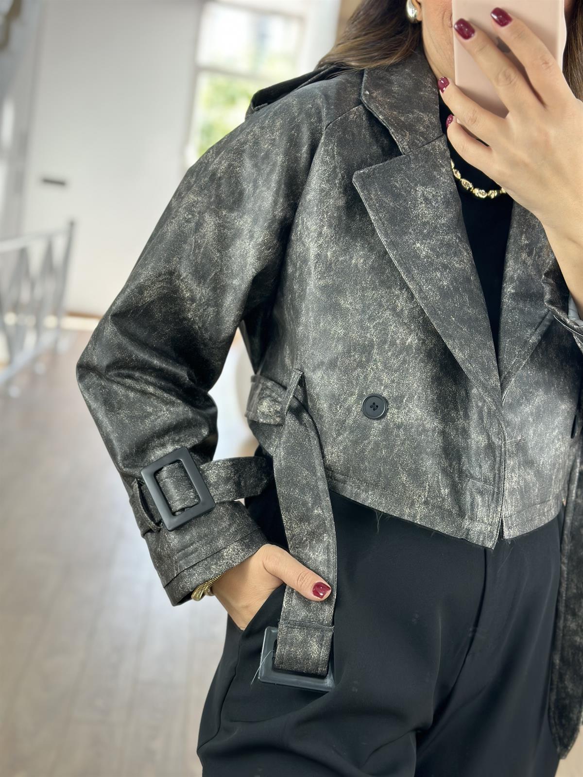 Vizon Yıkamalı Kemerli Deri Ceket