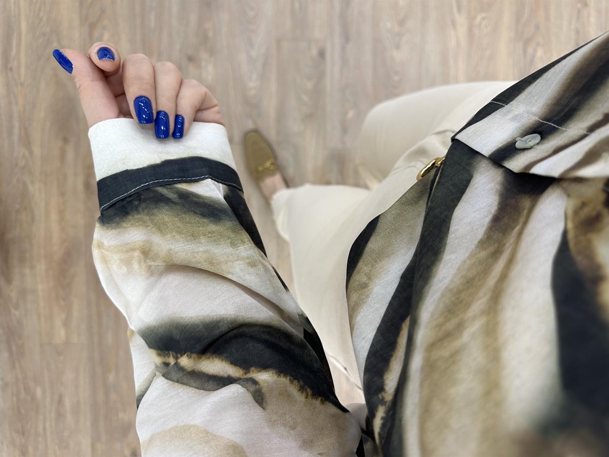 Vual Baskılı Desenli Gömlek-Haki