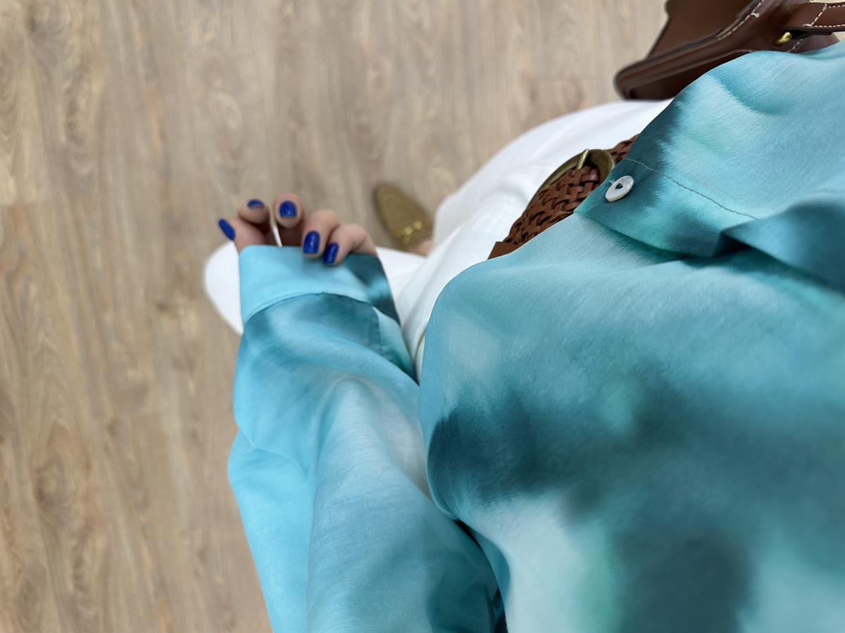 Vual Baskılı Desenli Gömlek-Mavi