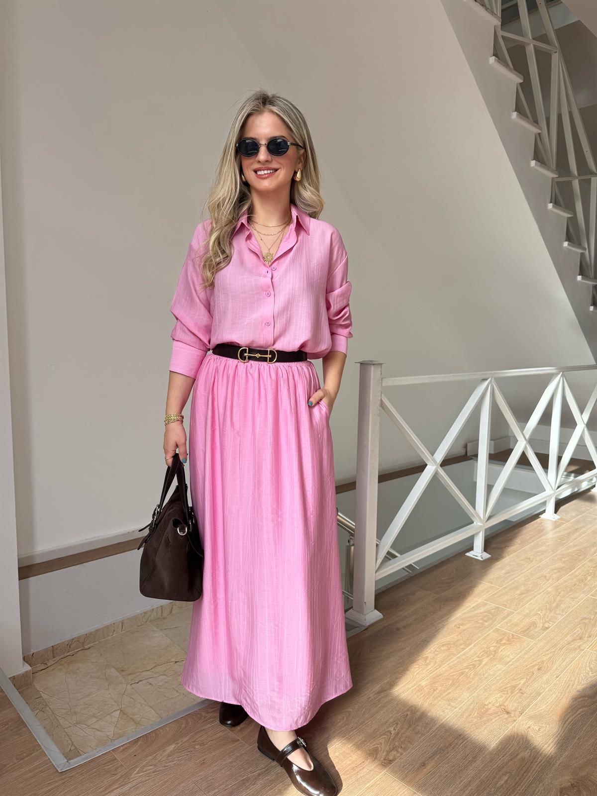 Vual Etek Gömlek Takım - Pembe