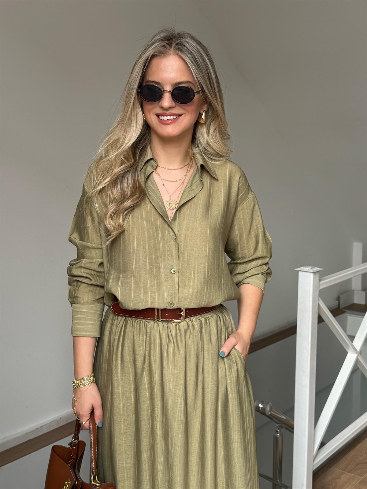 Vual Etek Gömlek Takım - Yağ Yeşili