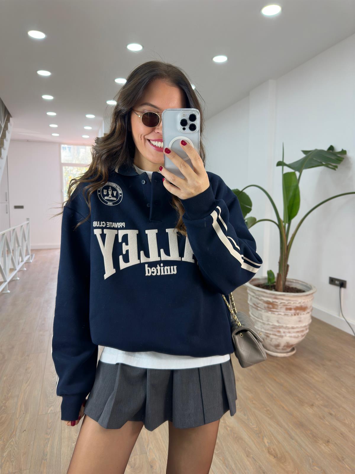 Walley Baskılı Polo Yaka Sweatshirt