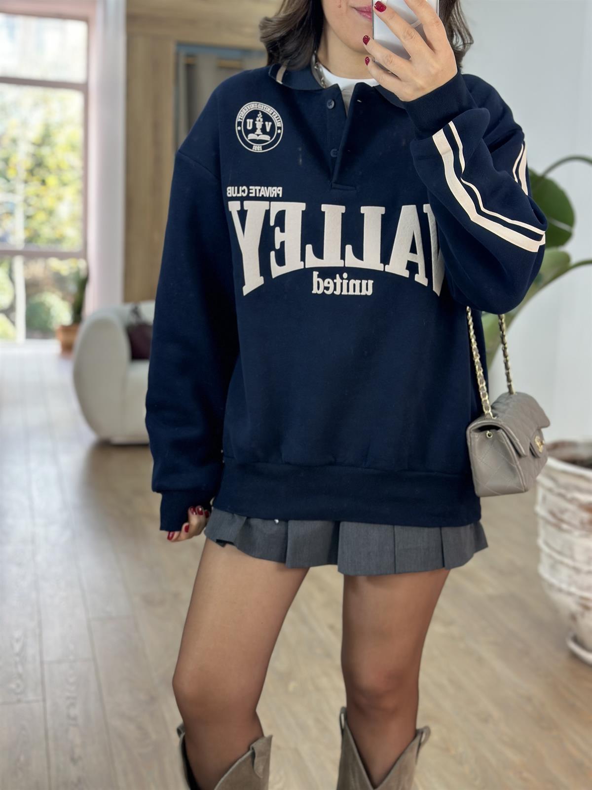 Walley Baskılı Polo Yaka Sweatshirt
