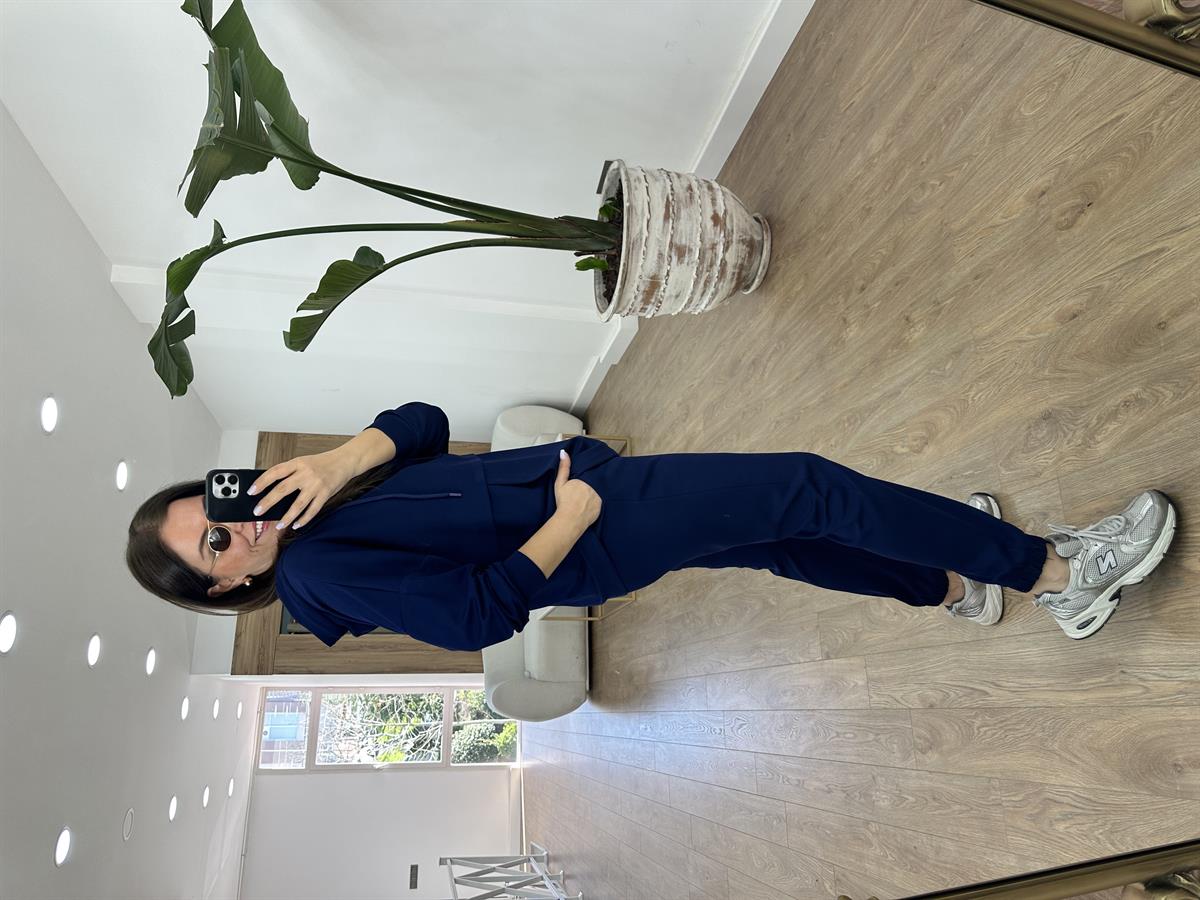 Yakası Fermuarlı Kapüşonlu Modal Takım-Lacivert