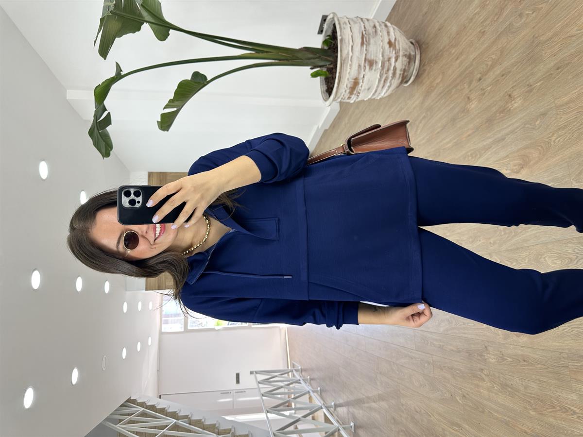 Yakası Fermuarlı Kapüşonlu Modal Takım-Lacivert