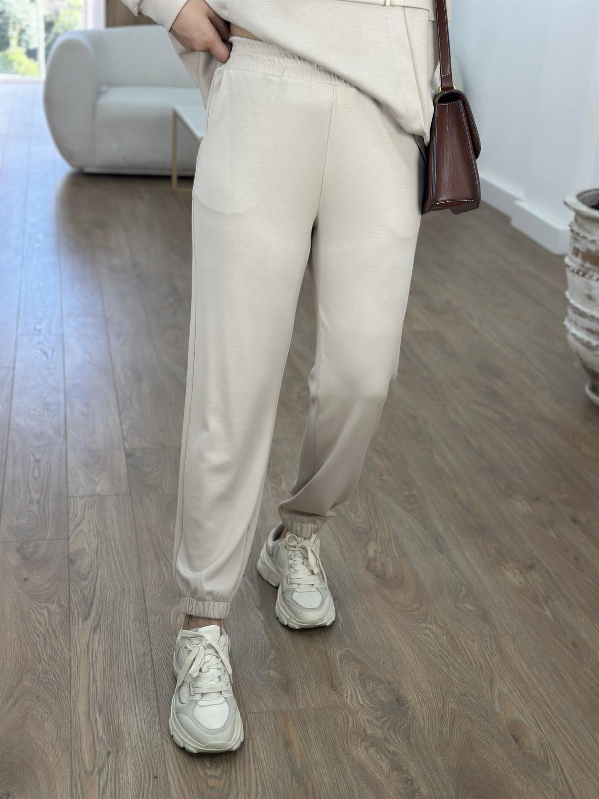 Yakası Fermuarlı Kapüşonlu Modal Takım-Taş