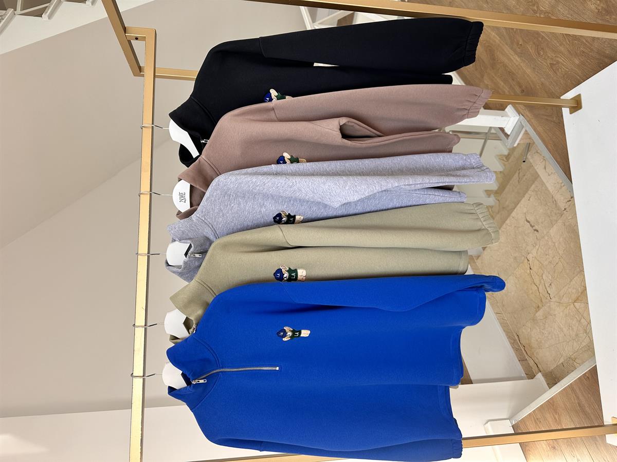 Yakası Fermuarlı Teddy Nakışlı Sweatshirt - Siyah