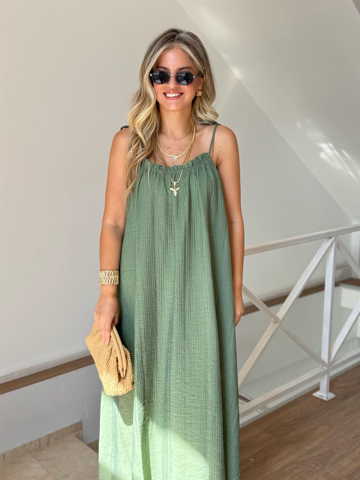 Yakası Fırfırlı Askılı Salaş Elbise 