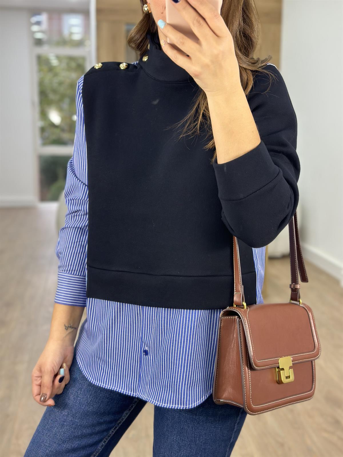 Yakası Gold Düğmeli Gömlek Sweatshirt