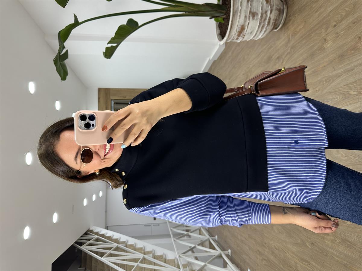 Yakası Gold Düğmeli Gömlek Sweatshirt