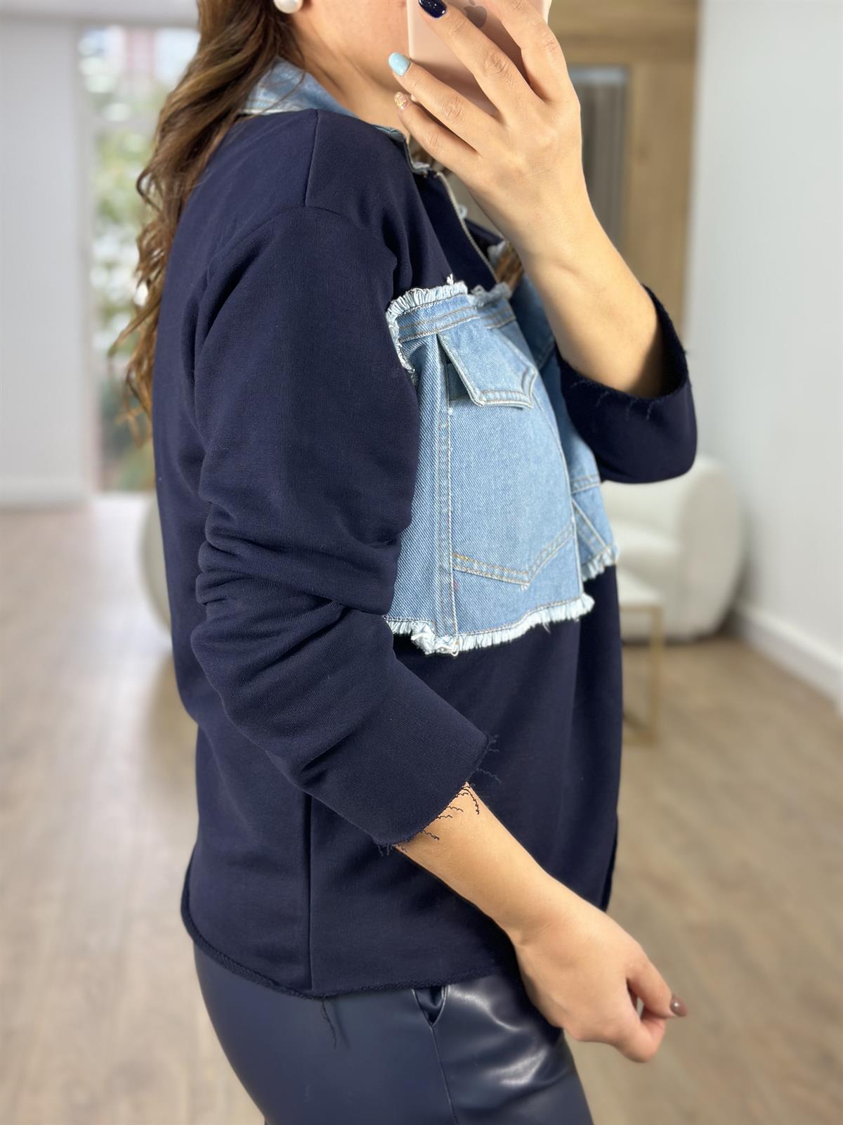 Yakası Kot Garnili Sweatshirt