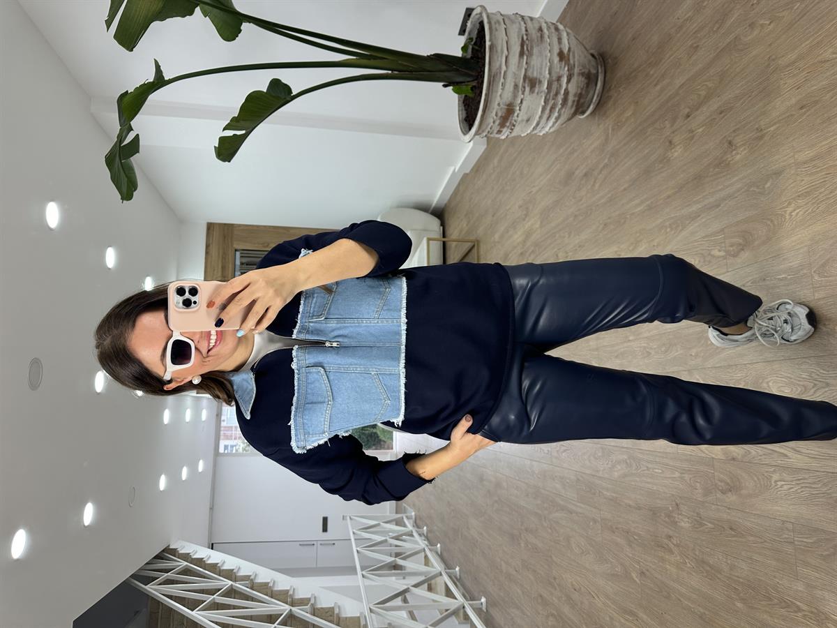 Yakası Kot Garnili Sweatshirt