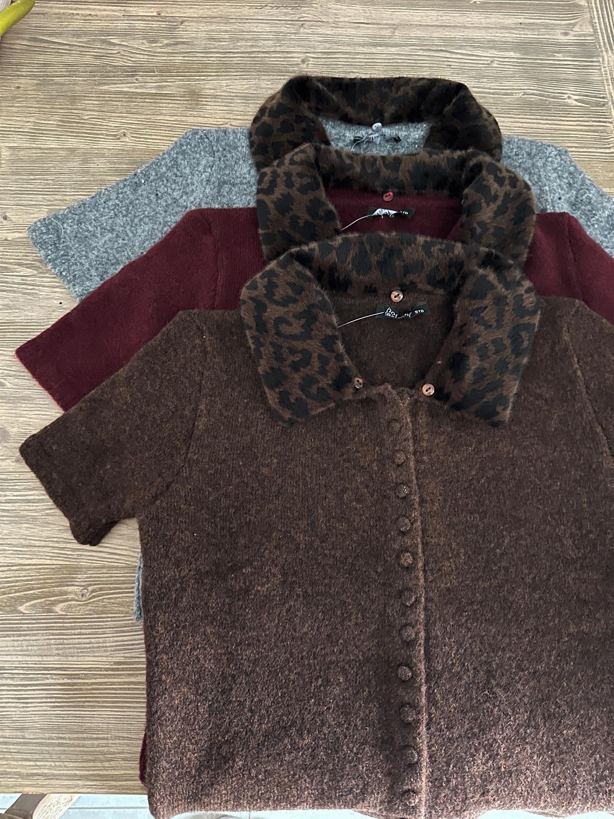 Yakası Kürklü Triko Hırka - Bordo