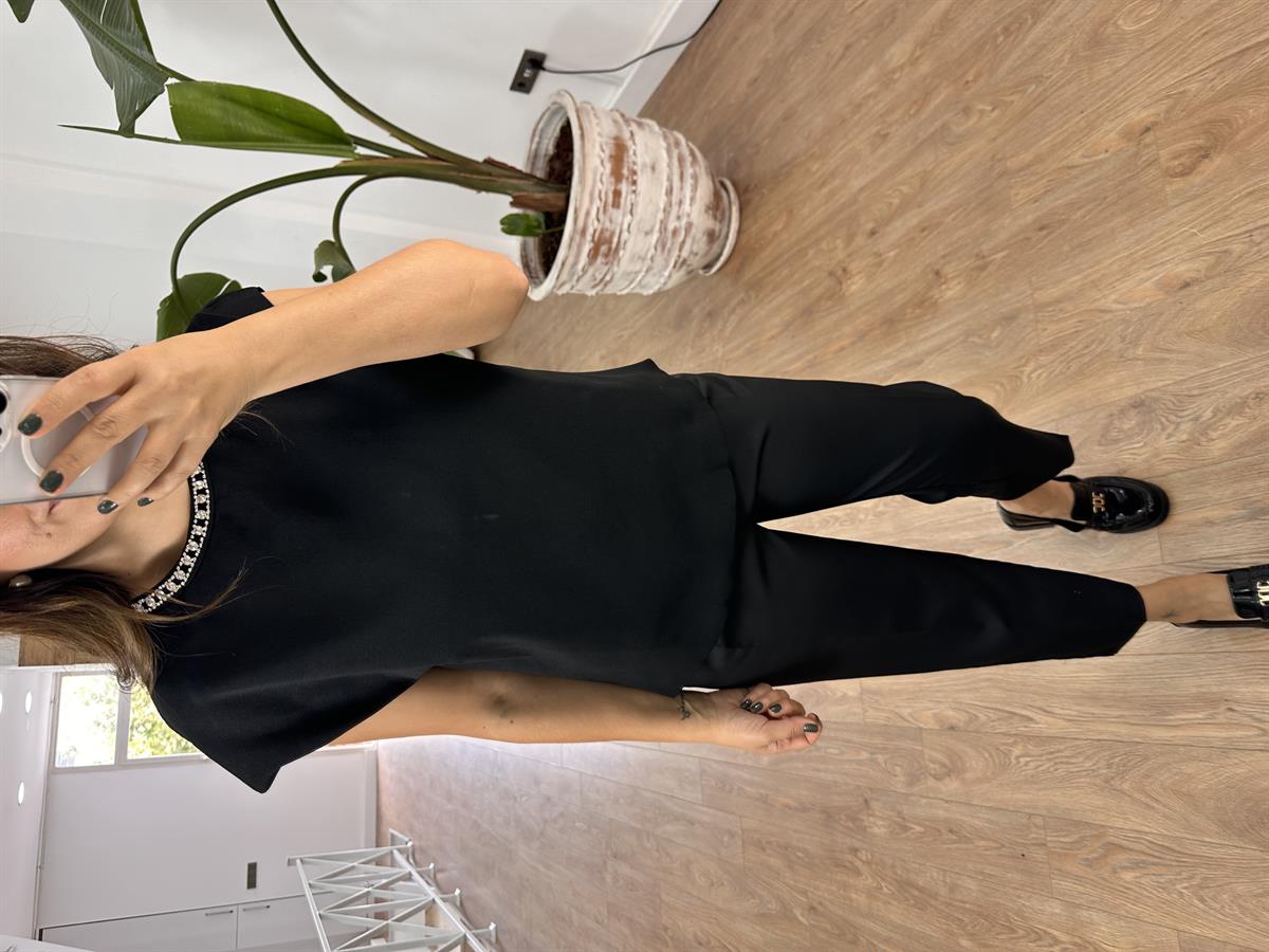 Yakası Taşlı Çelik Örme Triko