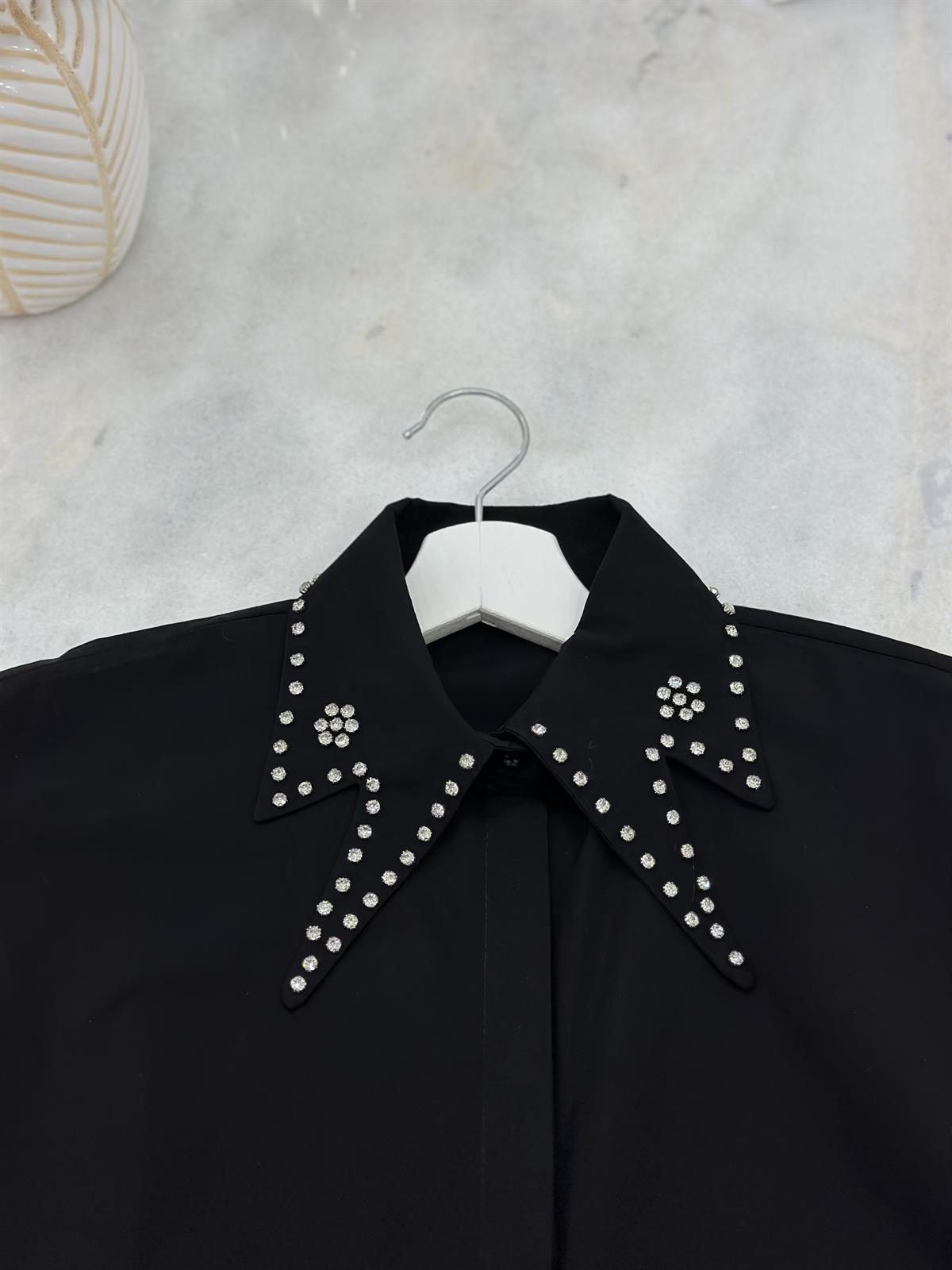 Yakası Taşlı Poplin Elbise