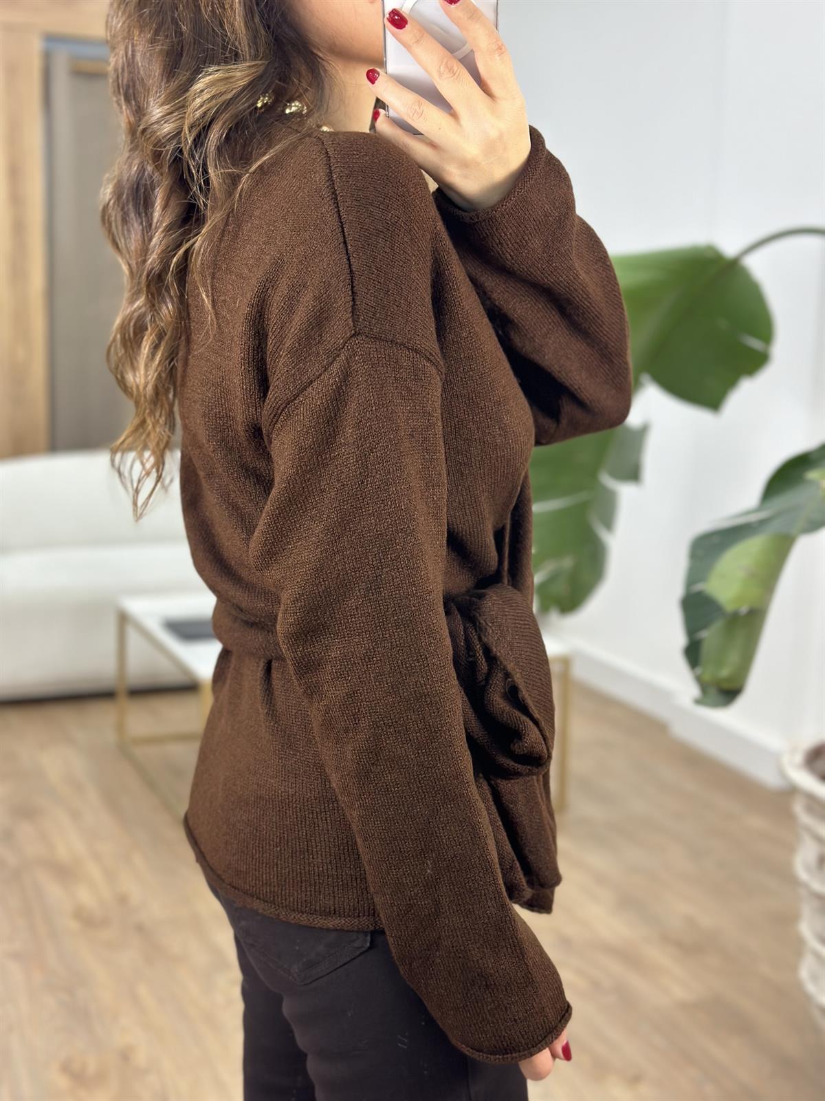 Yandan Bağmalı Triko Kazak - Kahverengi