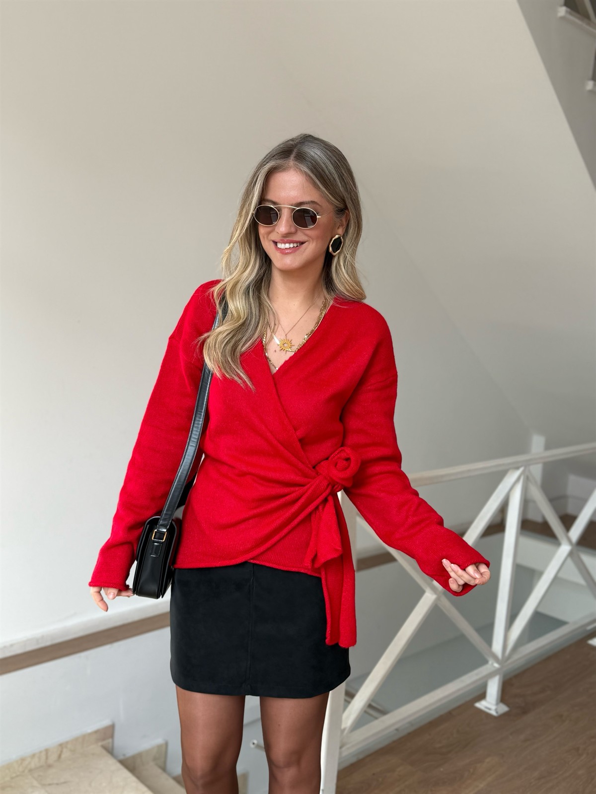 Yandan Bağlamalı Triko Kazak - Kırmızı