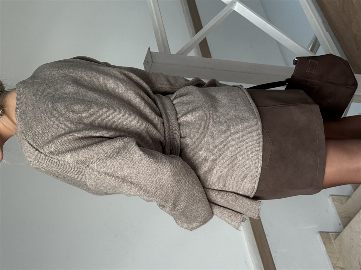 Yandan Bağlamalı Triko Kazak - Vizon