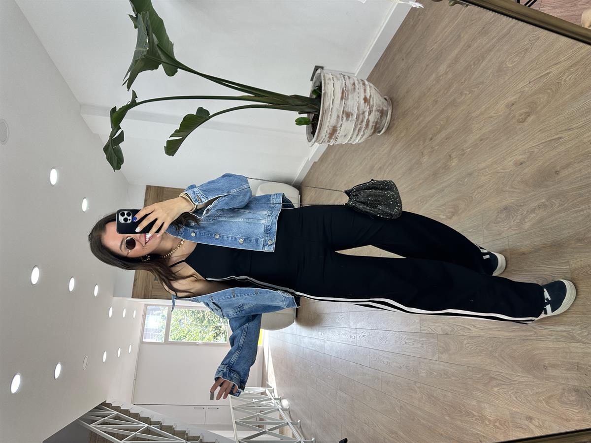 Yanları Şerit Detaylı Likralı Tulum