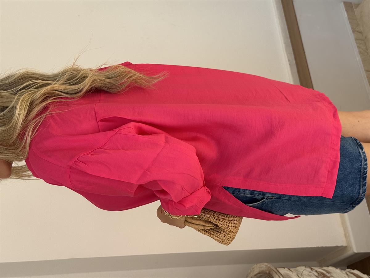 Yanları Yırtmaçlı Salaş Modal Gömlek - Fuşya