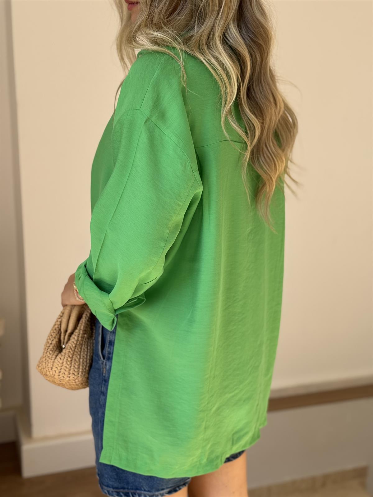 Yanları Yırtmaçlı Salaş Modal Gömlek - Yeşil