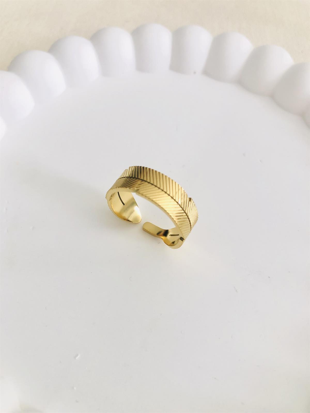 Yaprak Desen Gold Çelik Ayarlanabilir Yüzük