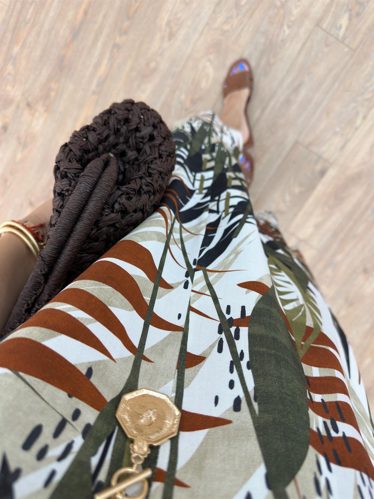 Yaprak Deseni Cepli Vual Elbise