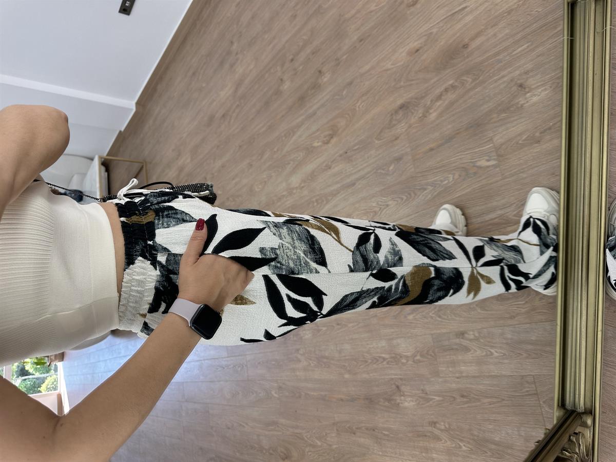 Yaprak Desenli Pantolon-Siyah