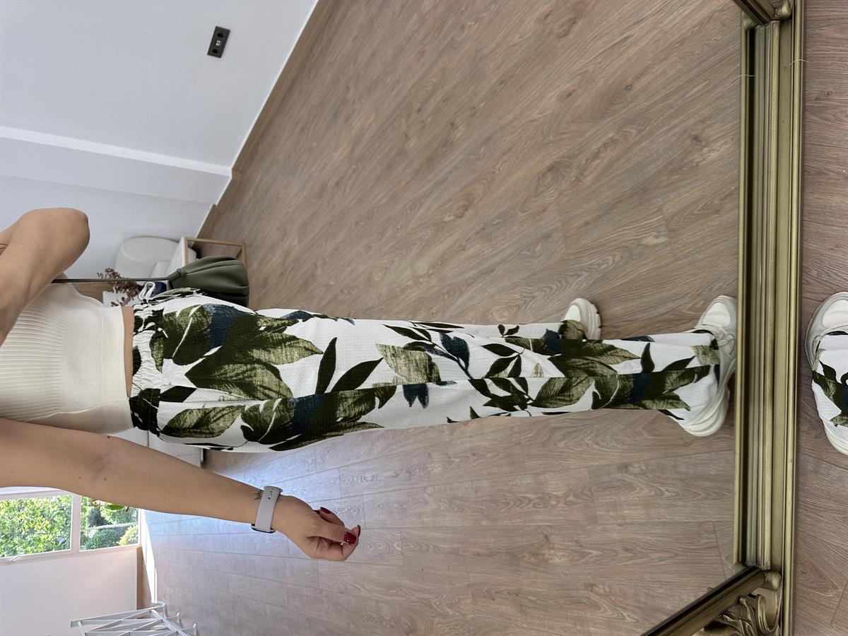 Yaprak Desenli Pantolon-Yeşil