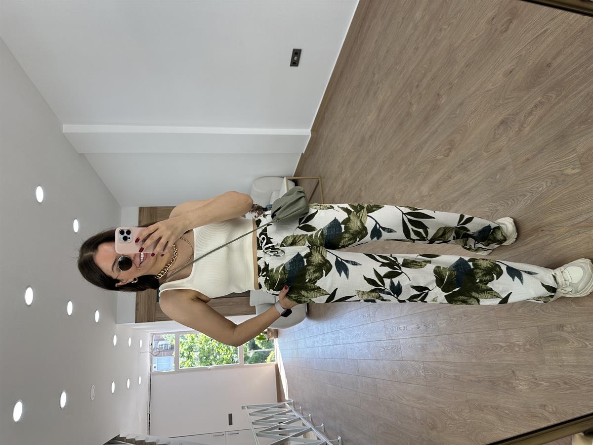 Yaprak Desenli Pantolon-Yeşil