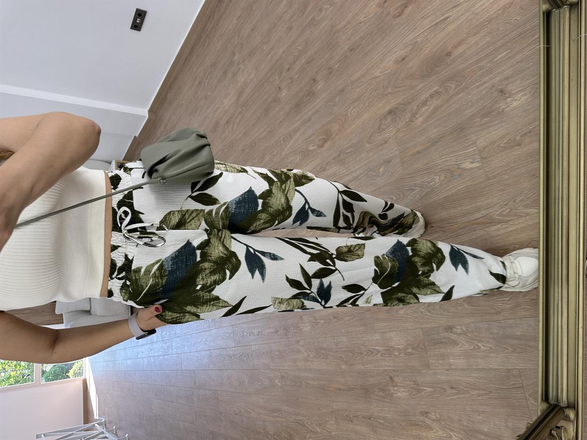 Yaprak Desenli Pantolon-Yeşil