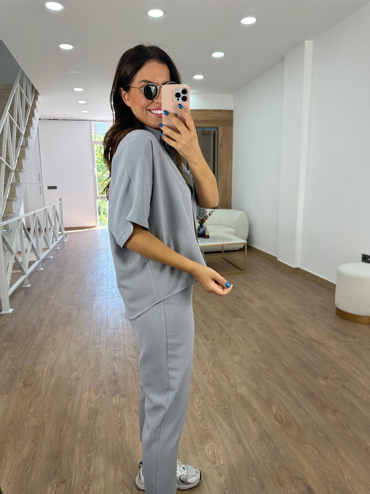 Yarasa Kol Keten Takım- Gri