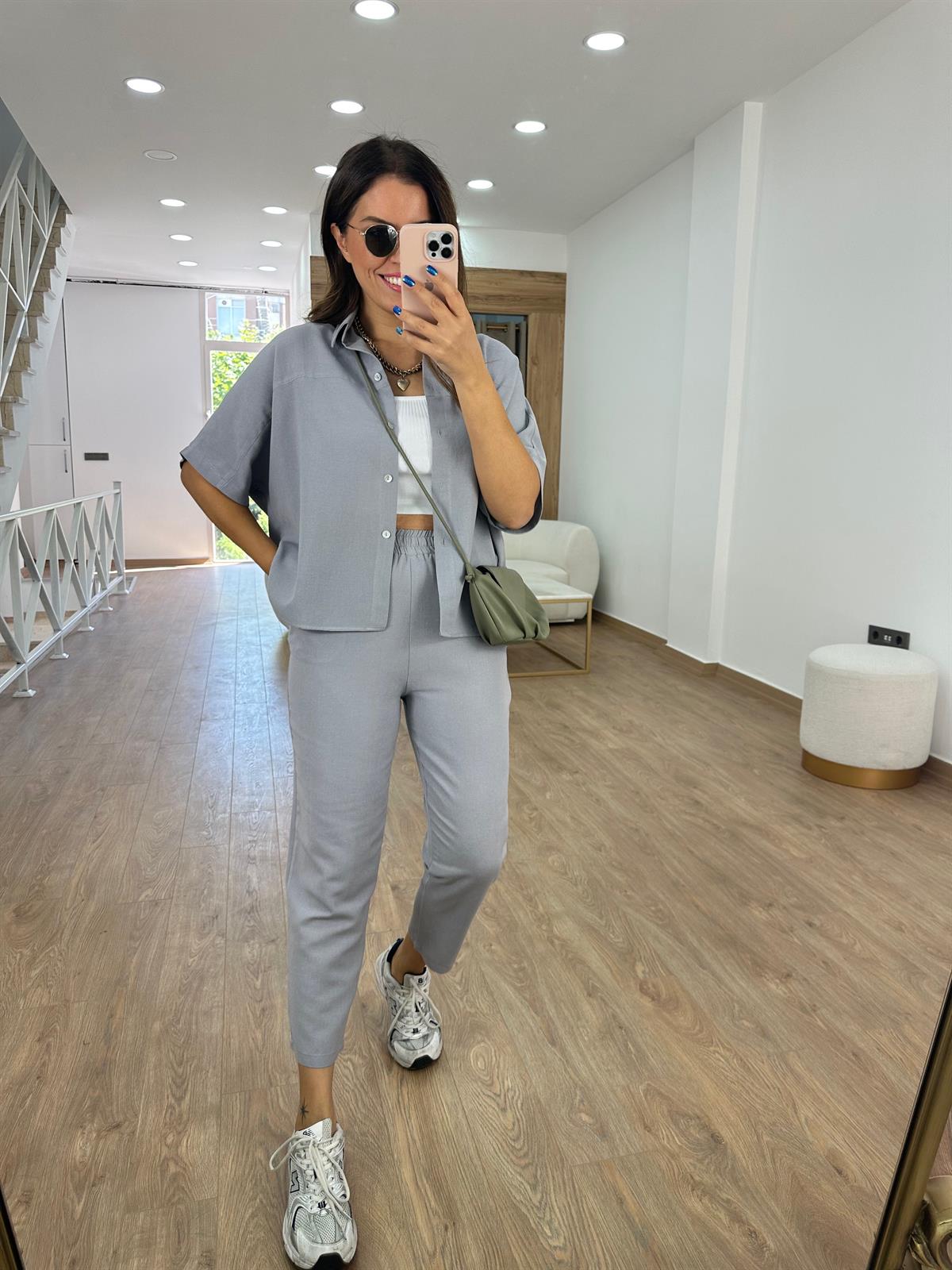 Yarasa Kol Keten Takım- Gri