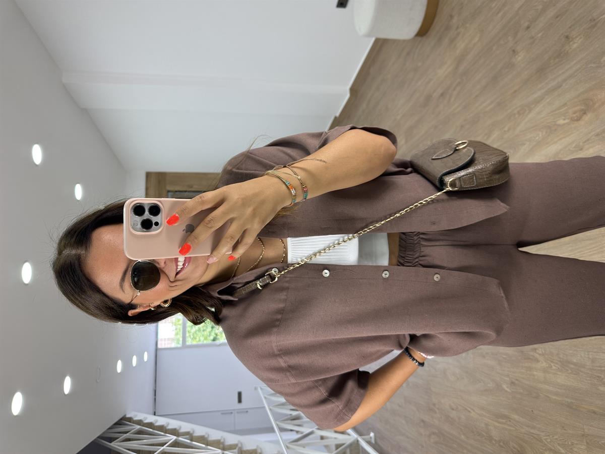 Yarasa Kol Keten Takım-Kahve