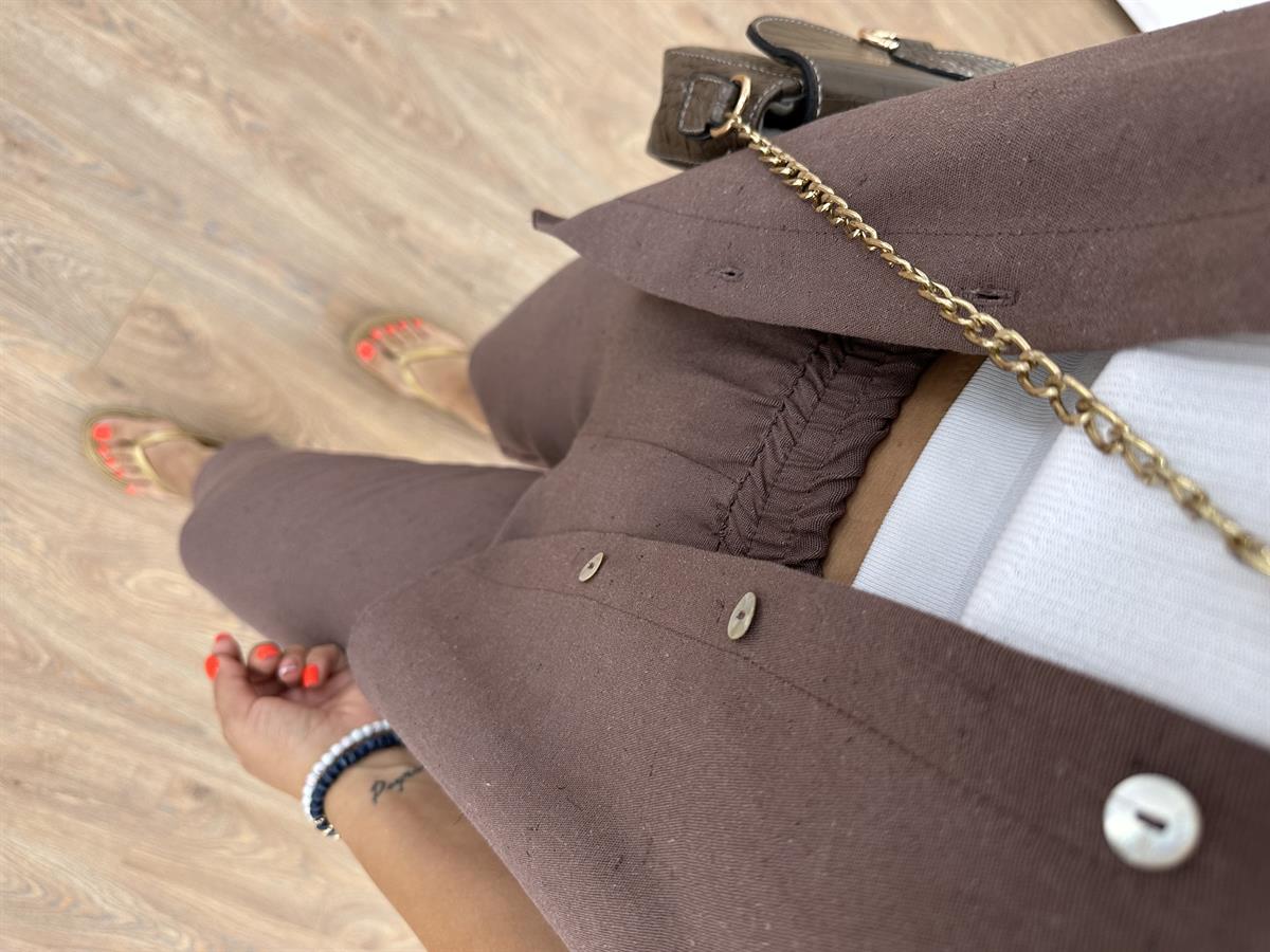 Yarasa Kol Keten Takım-Kahve