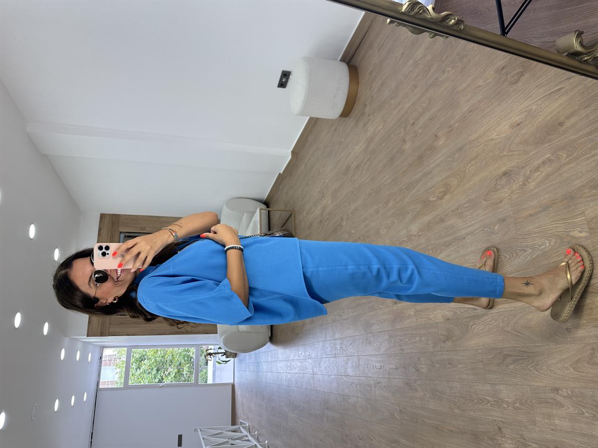 Yarasa Kol Keten Takım-Mavi