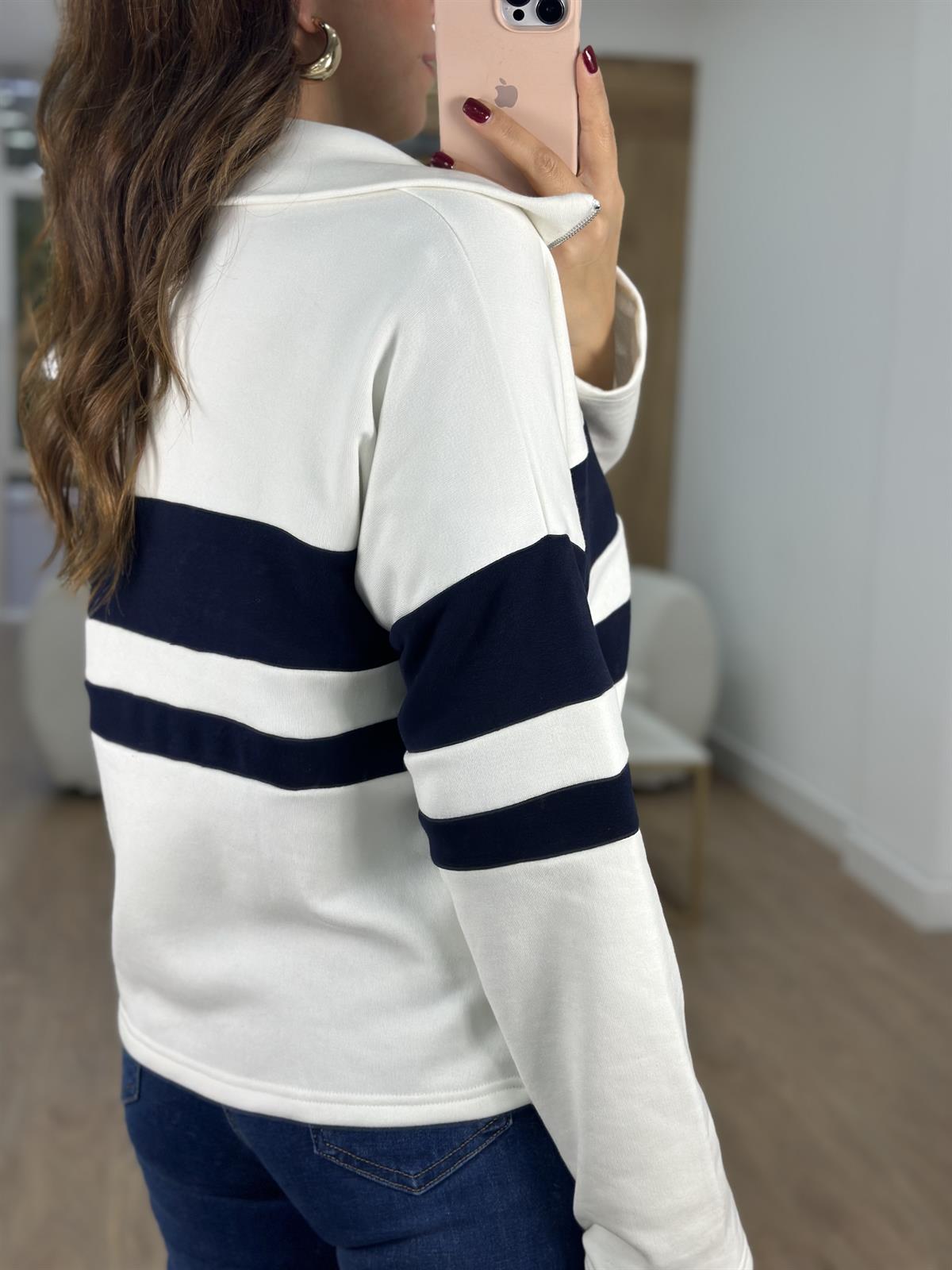 Yarım Fermuarlı Çizgi Detaylı Sweatshirt