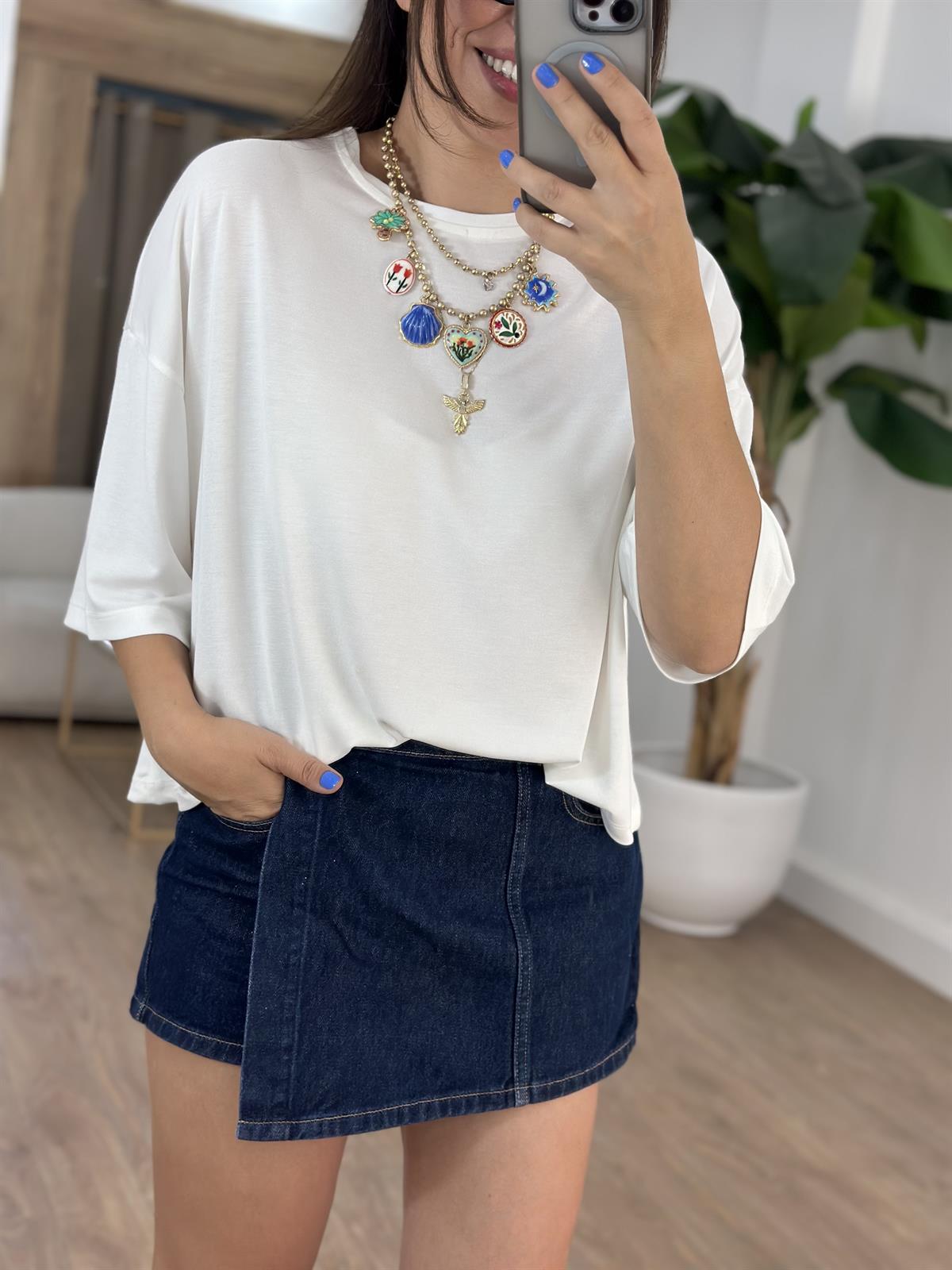 Yarım Kol Modal Salaş Bluz - Ekru