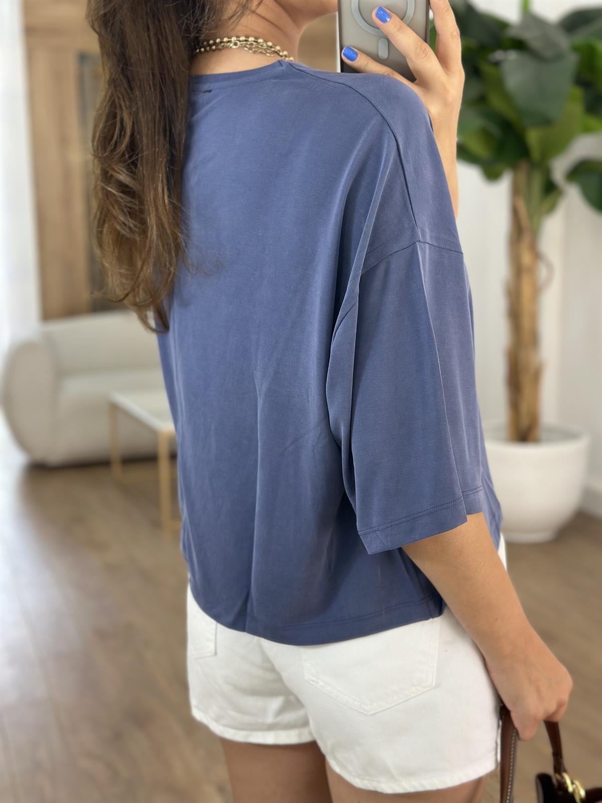 Yarım Kol Modal Salaş Bluz - İndigo