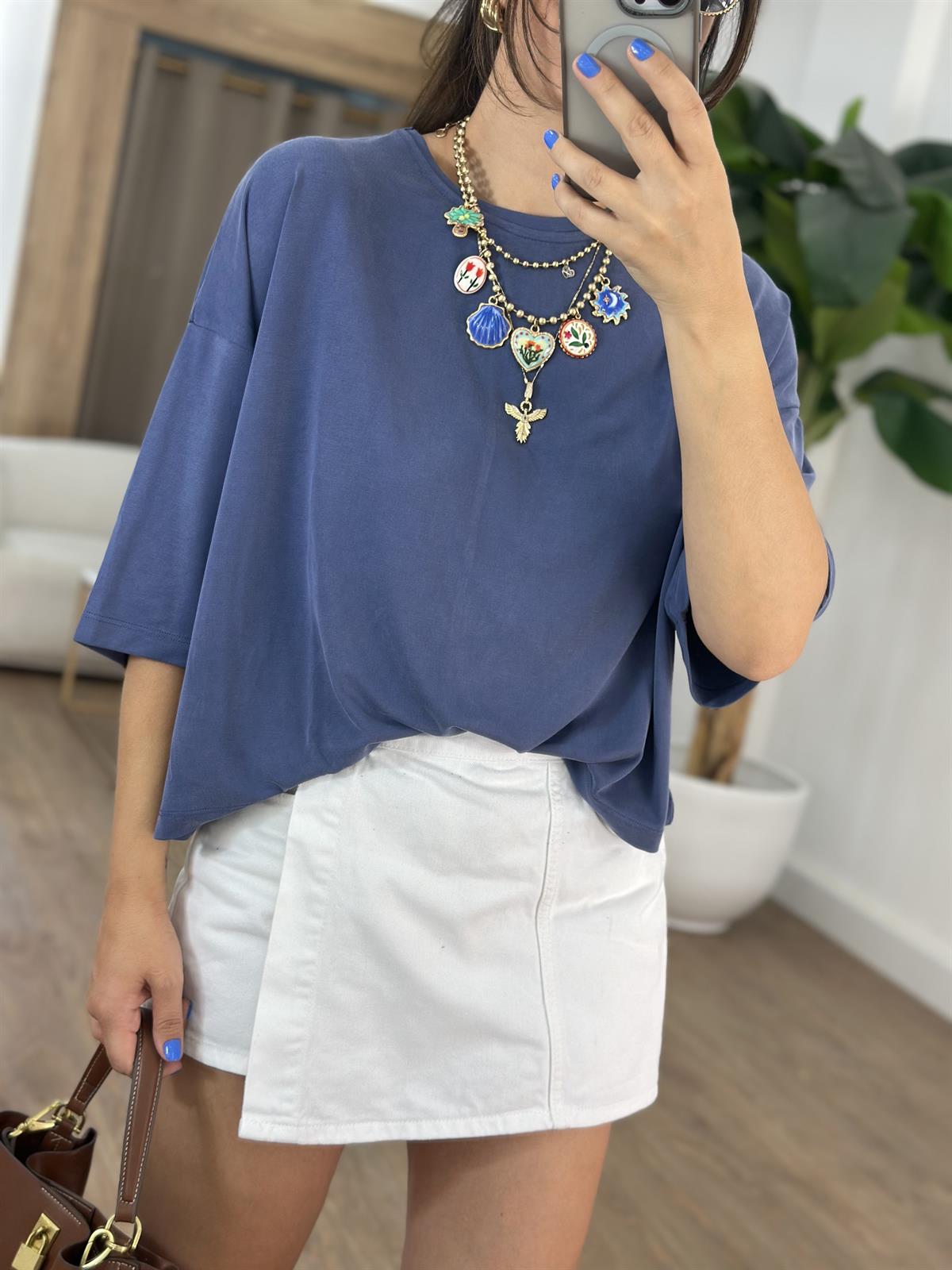 Yarım Kol Modal Salaş Bluz - İndigo