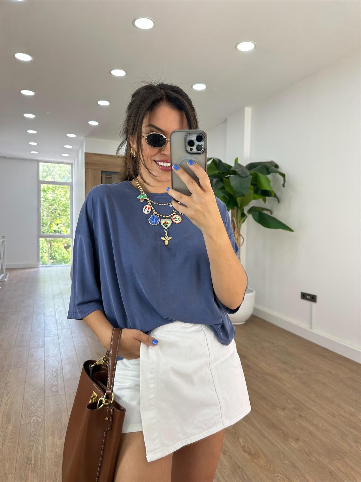 Yarım Kol Modal Salaş Bluz - İndigo