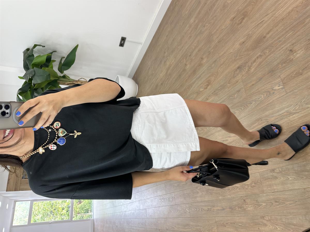 Yarım Kol Modal Salaş Bluz - Siyah