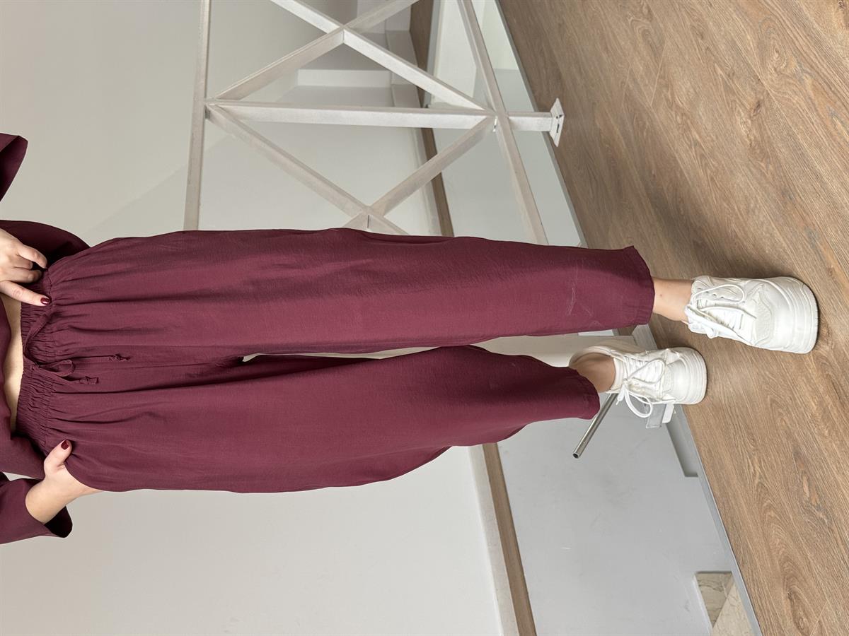 Yarım Kol Salaş Tencel Takım - Bordo