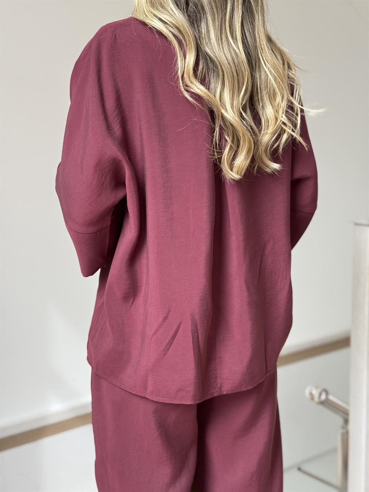 Yarım Kol Salaş Tencel Takım - Bordo