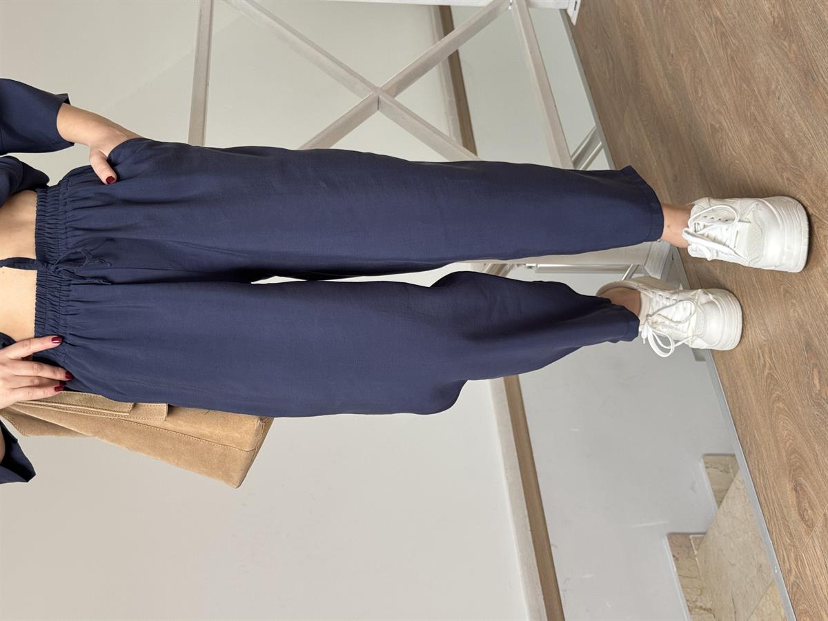 Yarım Kol  Salaş Tencel Takım - Lacivert