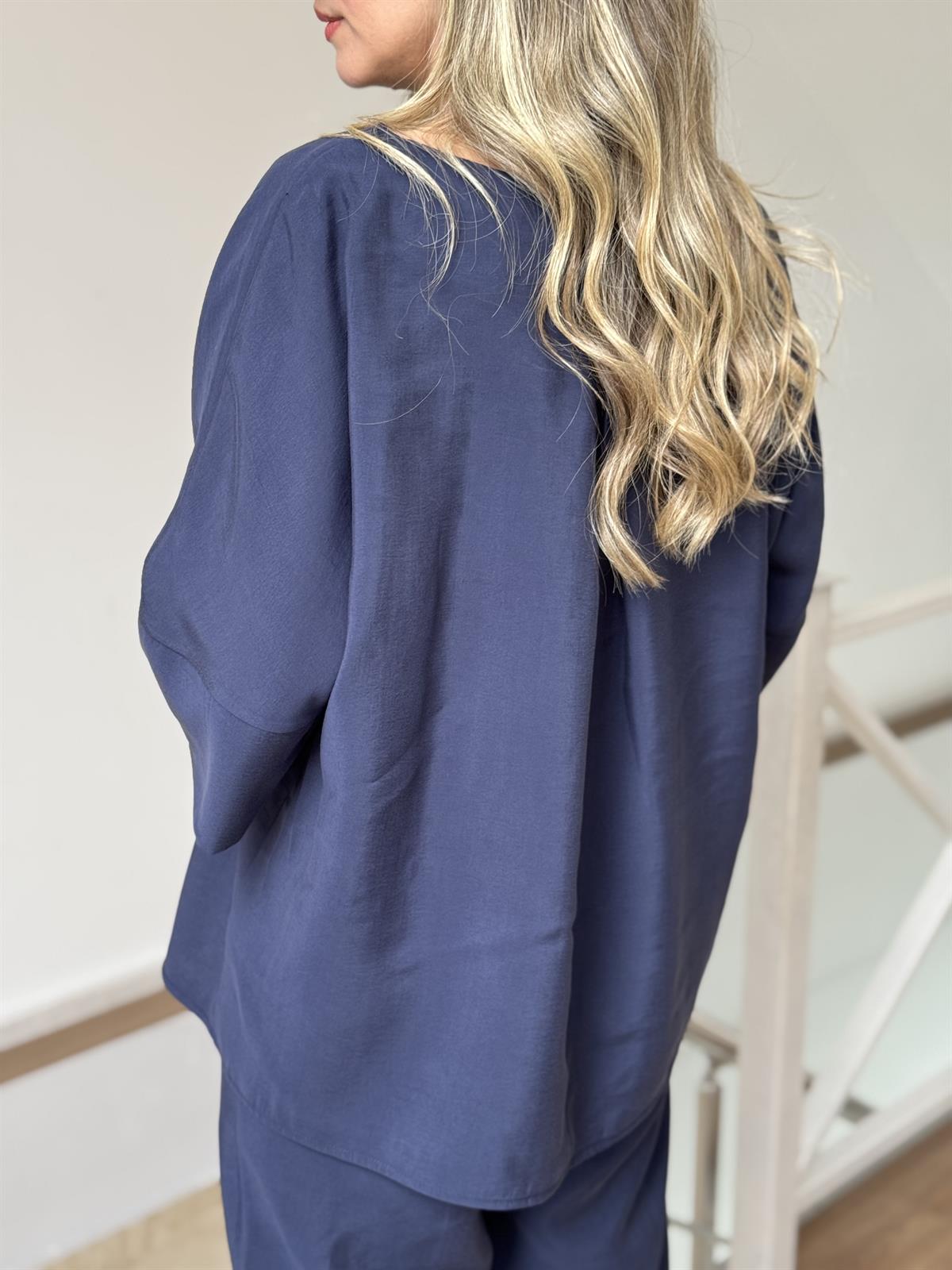 Yarım Kol  Salaş Tencel Takım - Lacivert